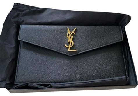 ysl black logo clutch|YSL uptown clutch sale.